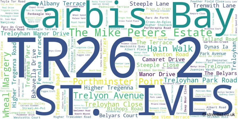A word cloud for the TR26 2 postcode
